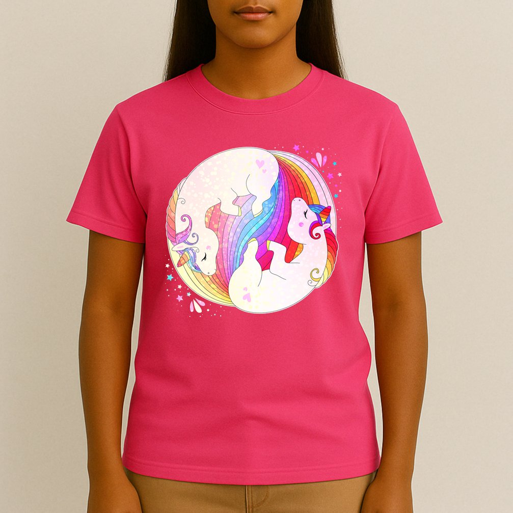 Cute Rainbow Unicorns Yin Yang T-Shirt