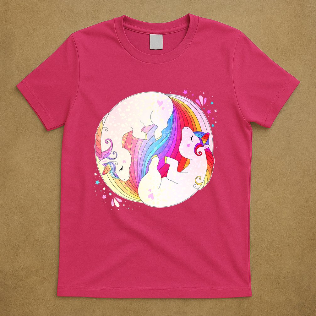 Cute Rainbow Unicorns Yin Yang T-Shirt
