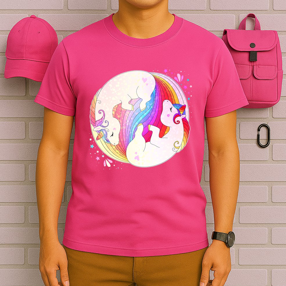Cute Rainbow Unicorns Yin Yang T-Shirt