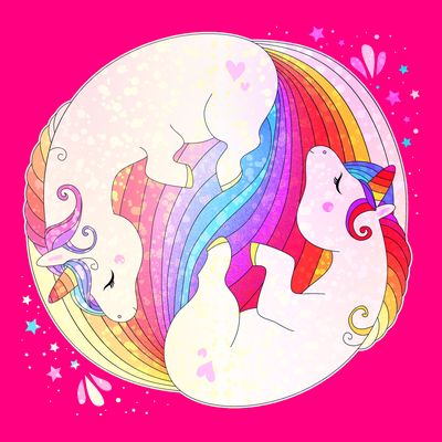 Cute Rainbow Unicorns Yin Yang T-Shirt