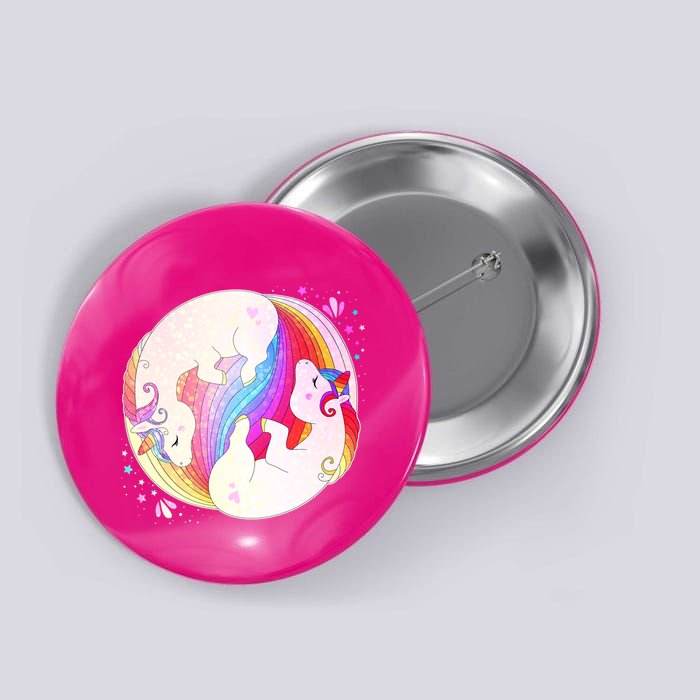 Cute Rainbow Unicorns Yin Yang Button