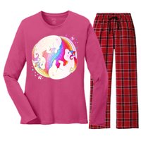 Cute Rainbow Unicorns Yin Yang Women's Long Sleeve Flannel Pajama Set 