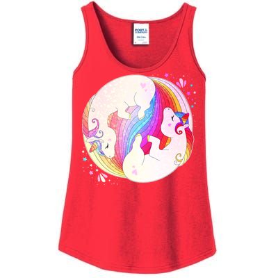 Cute Rainbow Unicorns Yin Yang Ladies Essential Tank