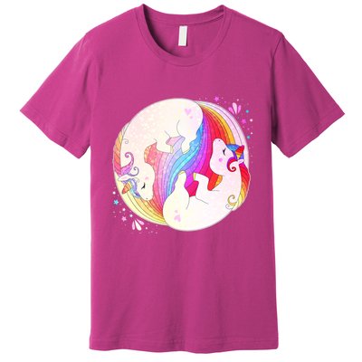 Cute Rainbow Unicorns Yin Yang Premium T-Shirt