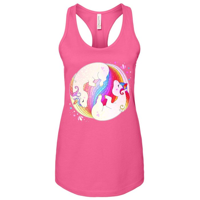 Cute Rainbow Unicorns Yin Yang Women's Racerback Tank