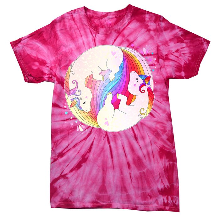 Cute Rainbow Unicorns Yin Yang Tie-Dye T-Shirt