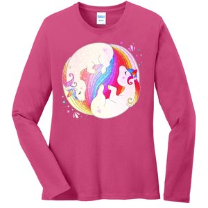 Cute Rainbow Unicorns Yin Yang Ladies Long Sleeve Shirt