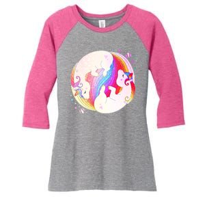 Cute Rainbow Unicorns Yin Yang Women's Tri-Blend 3/4-Sleeve Raglan Shirt