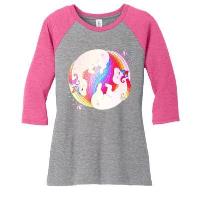 Cute Rainbow Unicorns Yin Yang Women's Tri-Blend 3/4-Sleeve Raglan Shirt