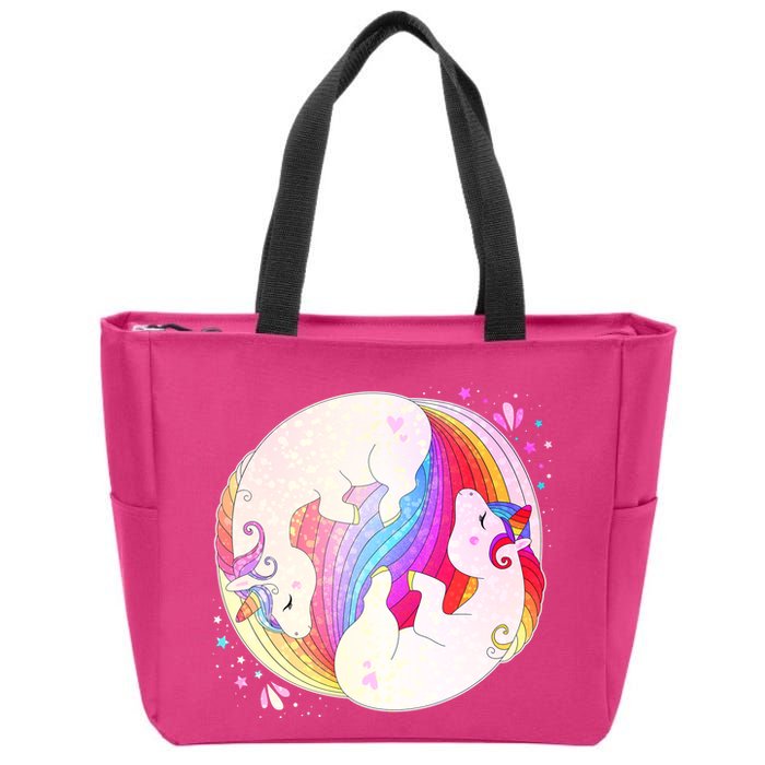 Cute Rainbow Unicorns Yin Yang Zip Tote Bag