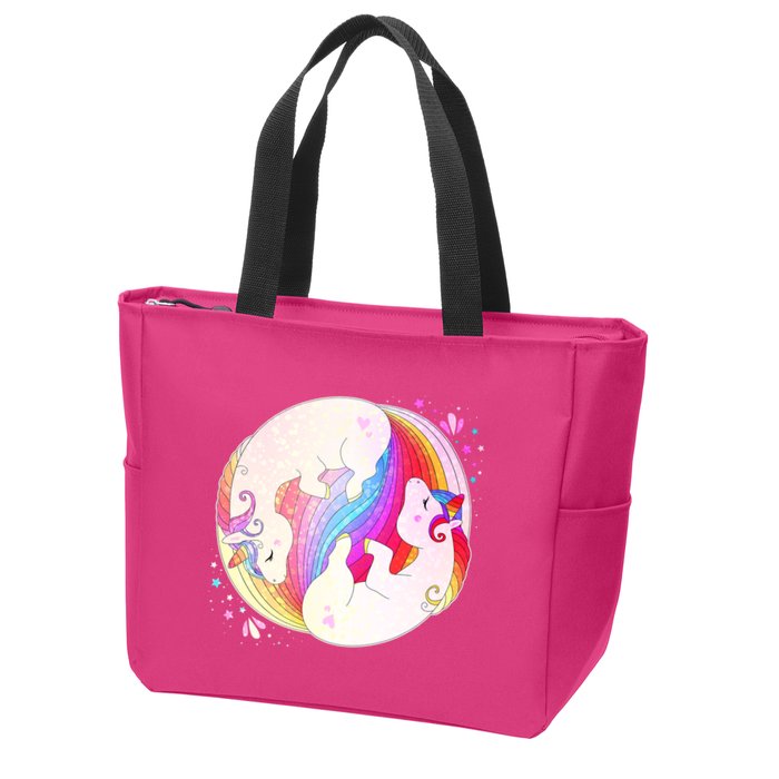 Cute Rainbow Unicorns Yin Yang Zip Tote Bag