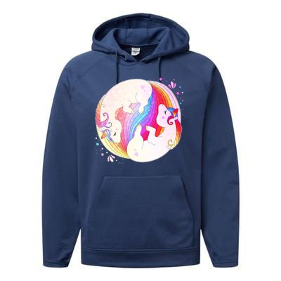 Cute Rainbow Unicorns Yin Yang Performance Fleece Hoodie