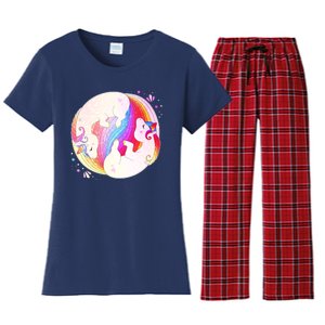 Cute Rainbow Unicorns Yin Yang Women's Flannel Pajama Set