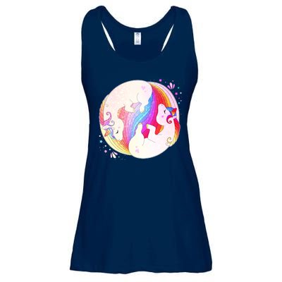 Cute Rainbow Unicorns Yin Yang Ladies Essential Flowy Tank