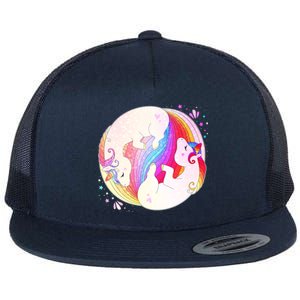 Cute Rainbow Unicorns Yin Yang Flat Bill Trucker Hat