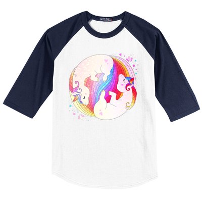 Cute Rainbow Unicorns Yin Yang Baseball Sleeve Shirt