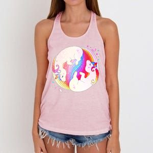 Cute Rainbow Unicorns Yin Yang Women's Knotted Racerback Tank