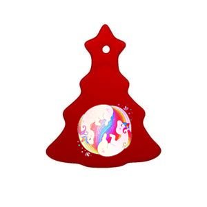 Cute Rainbow Unicorns Yin Yang Ceramic Tree Ornament