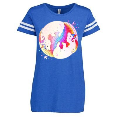 Cute Rainbow Unicorns Yin Yang Enza Ladies Jersey Football T-Shirt