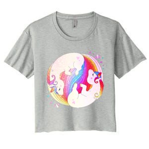 Cute Rainbow Unicorns Yin Yang Women's Crop Top Tee