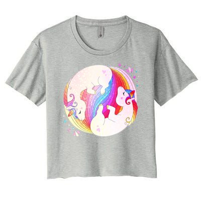 Cute Rainbow Unicorns Yin Yang Women's Crop Top Tee