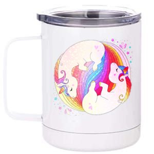 Cute Rainbow Unicorns Yin Yang 12 oz Stainless Steel Tumbler Cup