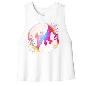 Cute Rainbow Unicorns Yin Yang Women's Racerback Cropped Tank