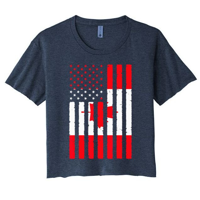 Canadian Roots USA Flag Heritage Half Canada American Crop Top