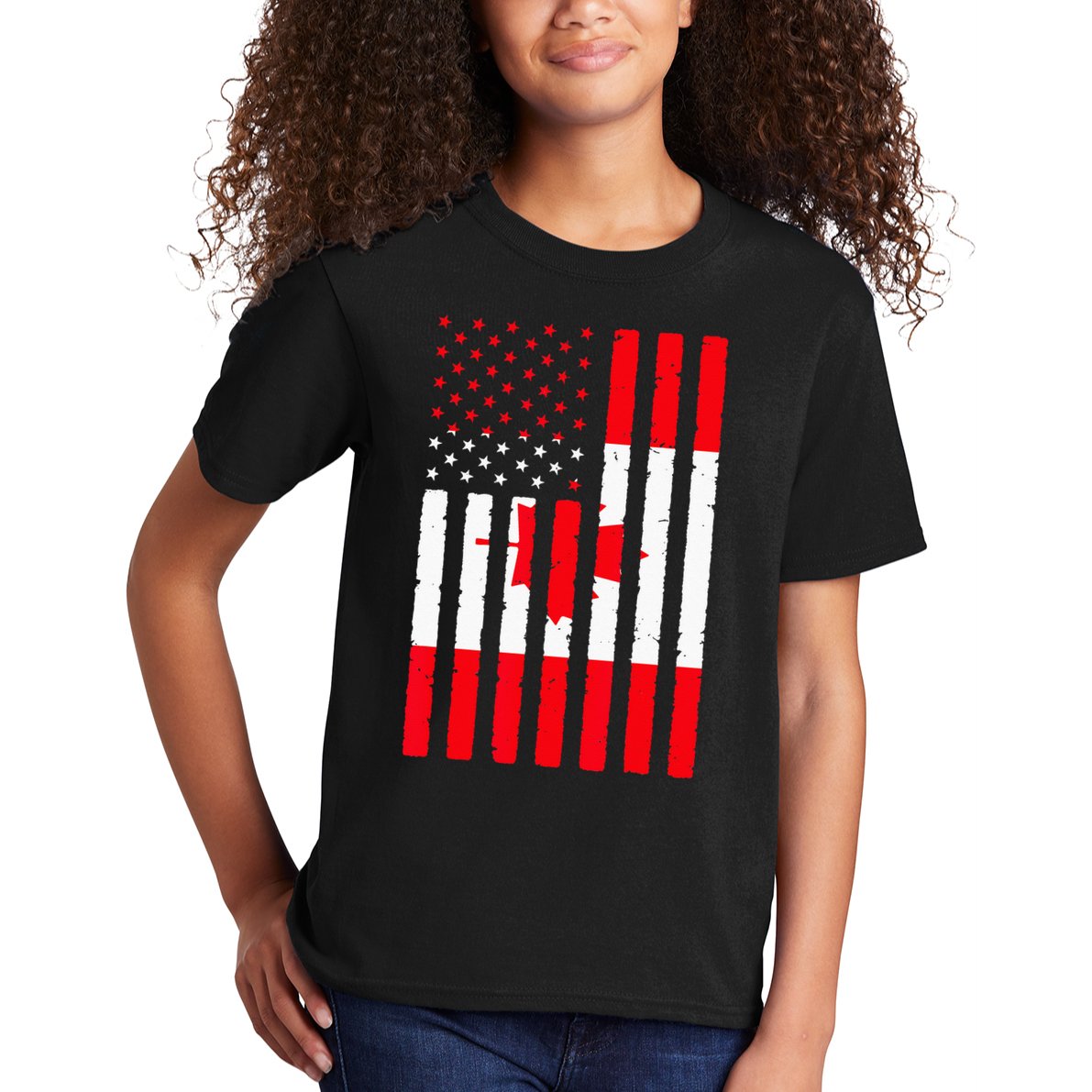 Canadian Roots USA Flag Heritage Half Canada American Kids T-Shirt