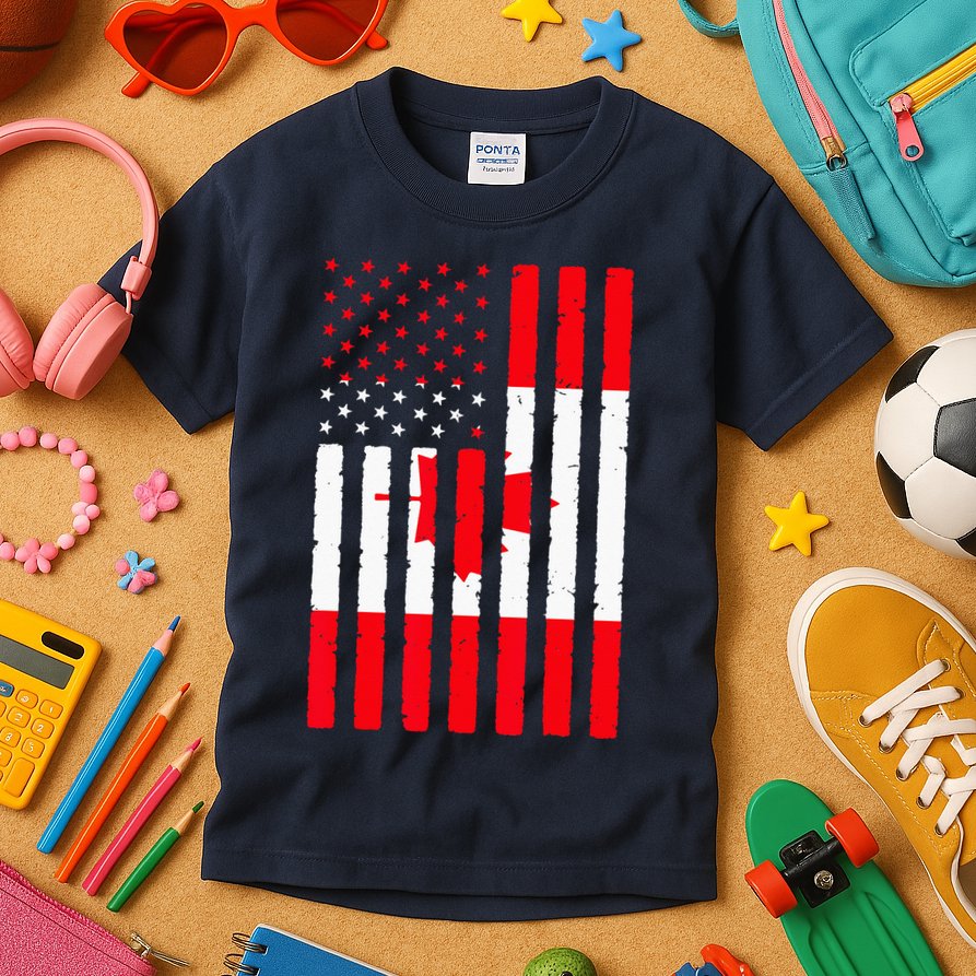 Canadian Roots USA Flag Heritage Half Canada American Kids T-Shirt