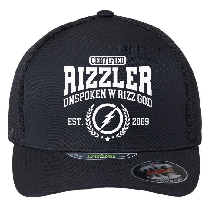 CERTIFIED RIZZLER UNSPOKEN RIZZ W RIZZ GOD Flexfit Unipanel Trucker Cap