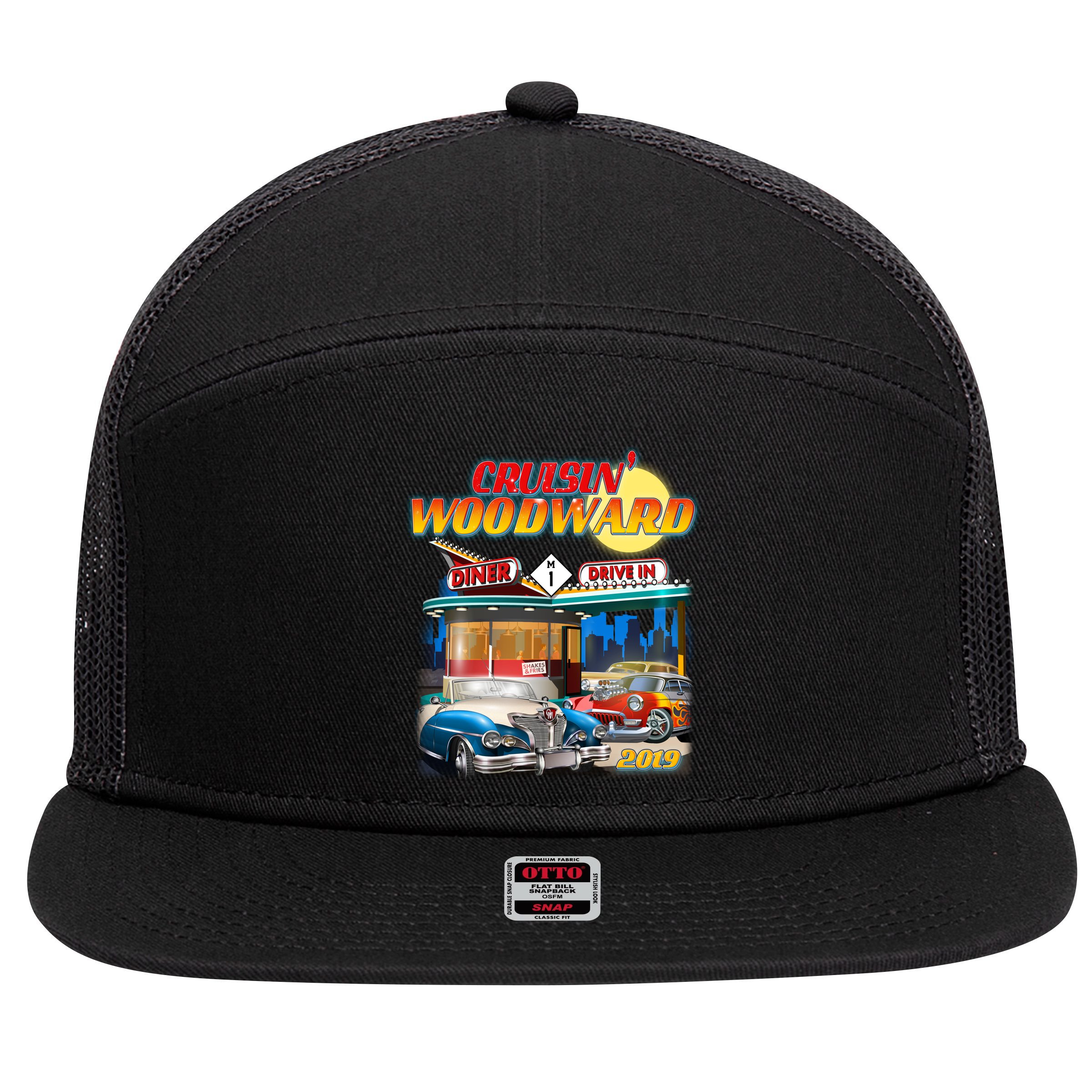 Cruisin' Woodward Diner Day time 7 Panel Mesh Trucker Snapback Hat