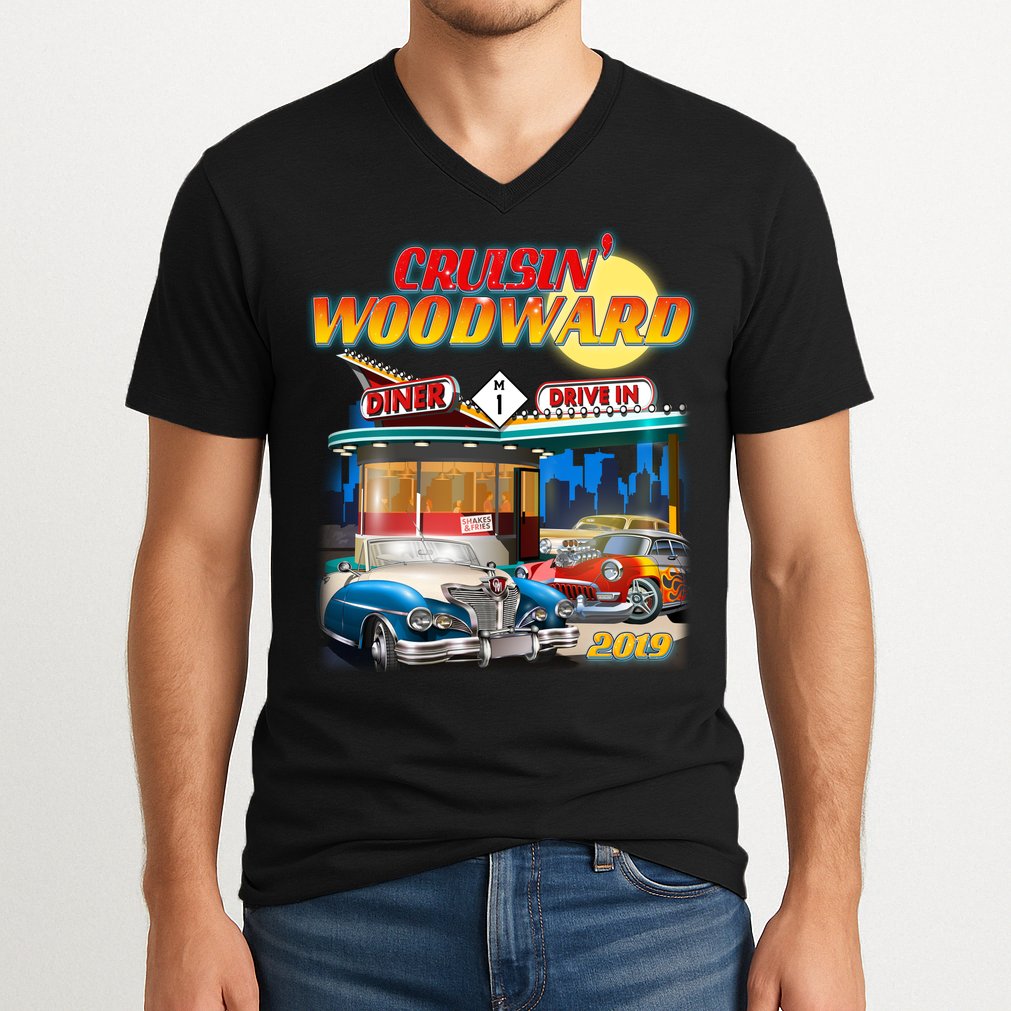 Cruisin' Woodward Diner Day time V-Neck T-Shirt