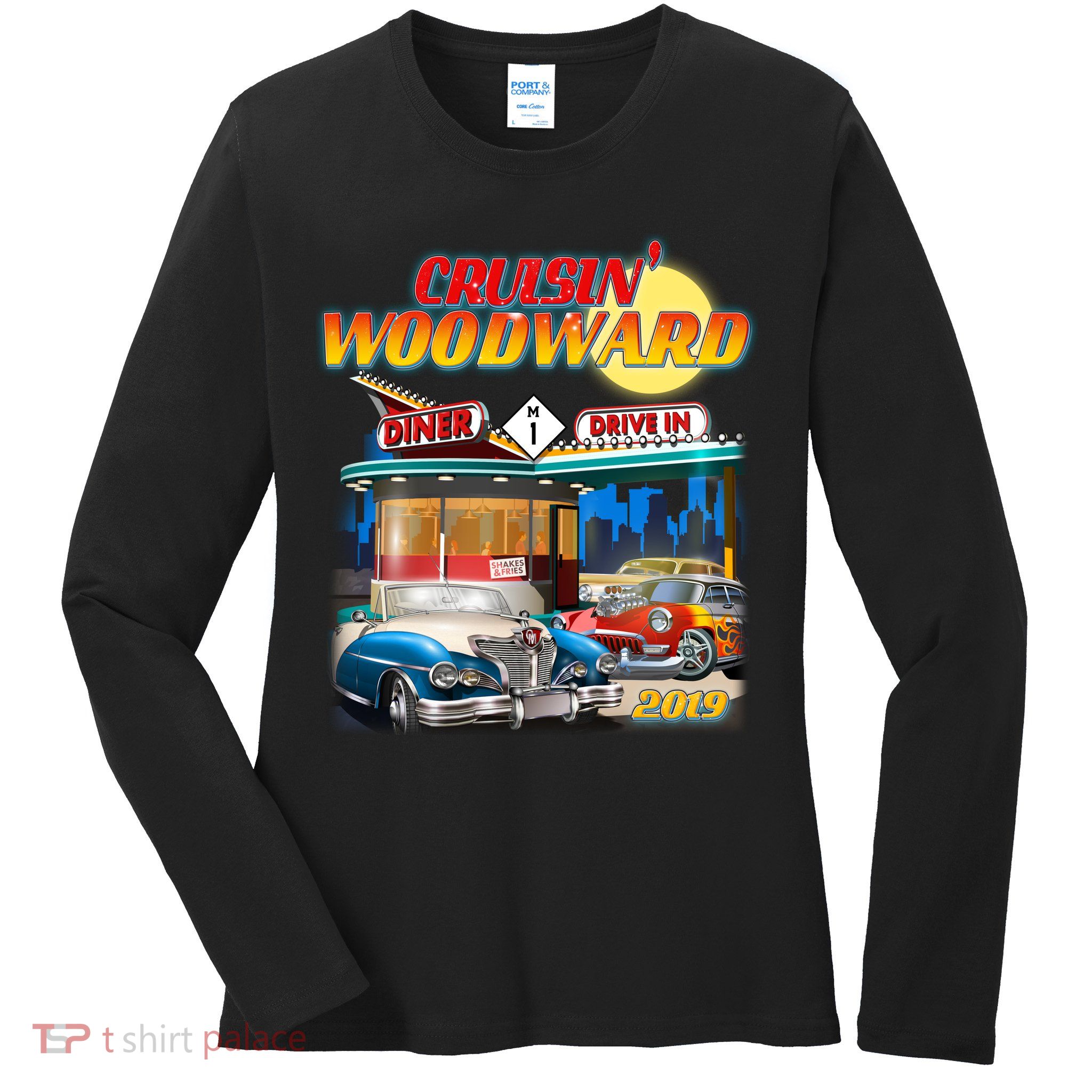 Cruisin' Woodward Diner Day time Ladies Long Sleeve Shirt