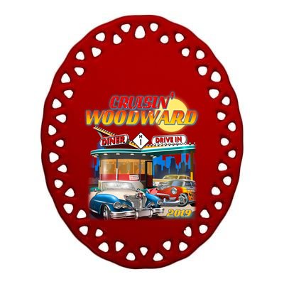 Cruisin' Woodward Diner Day time Ceramic Oval Ornament