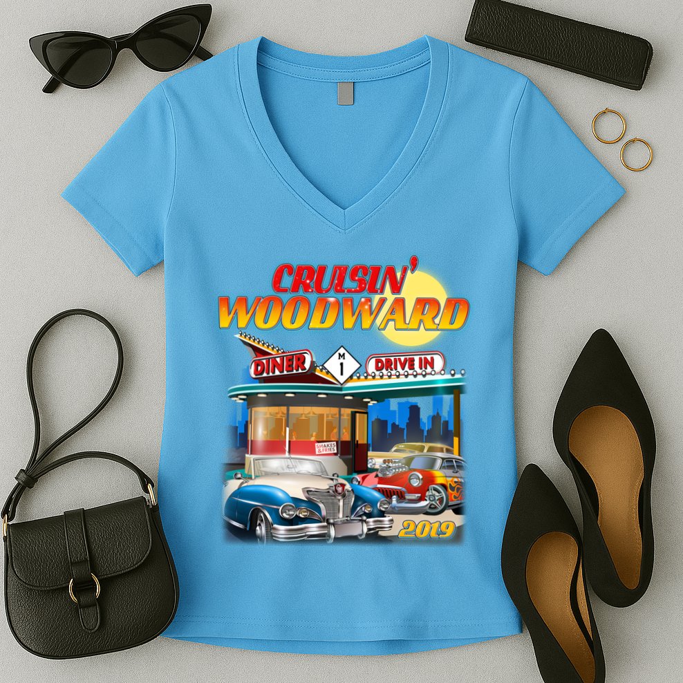 Cruisin' Woodward Diner Day time Women's V-Neck T-Shirt