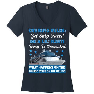 Cruising Rules Get Ship Faced Funny Cruise Women's V-Neck T-Shirt