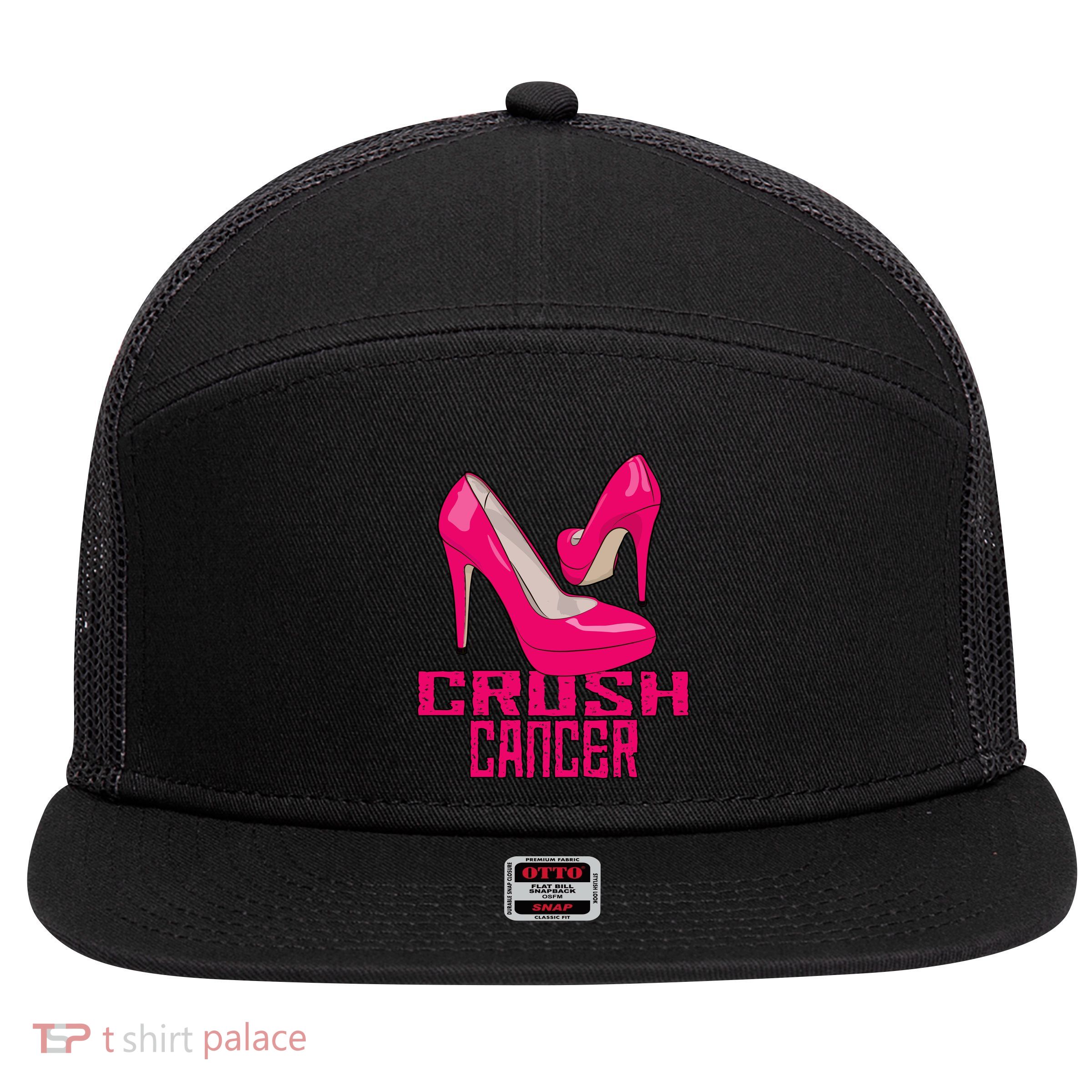 Crush Cancer With Pink Heels 7 Panel Mesh Trucker Snapback Hat