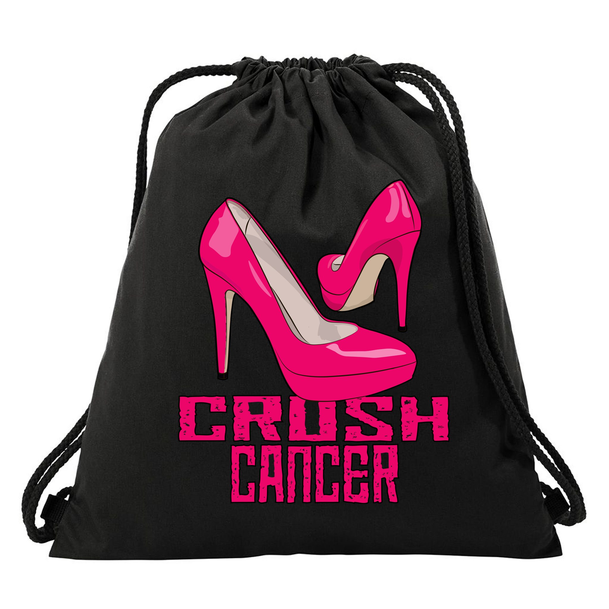 Crush Cancer With Pink Heels Drawstring Bag