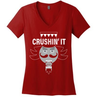 Crushin' It Funny Nutcrackers Christmas Women's V-Neck T-Shirt