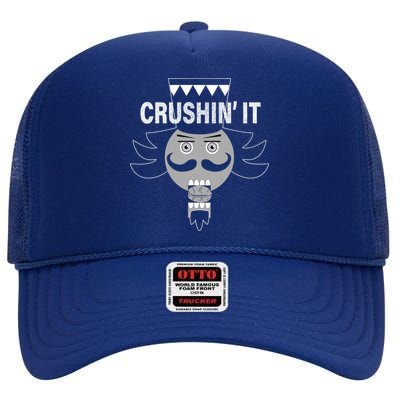 Crushin' It Funny Nutcrackers Christmas High Crown Mesh Back Trucker Hat