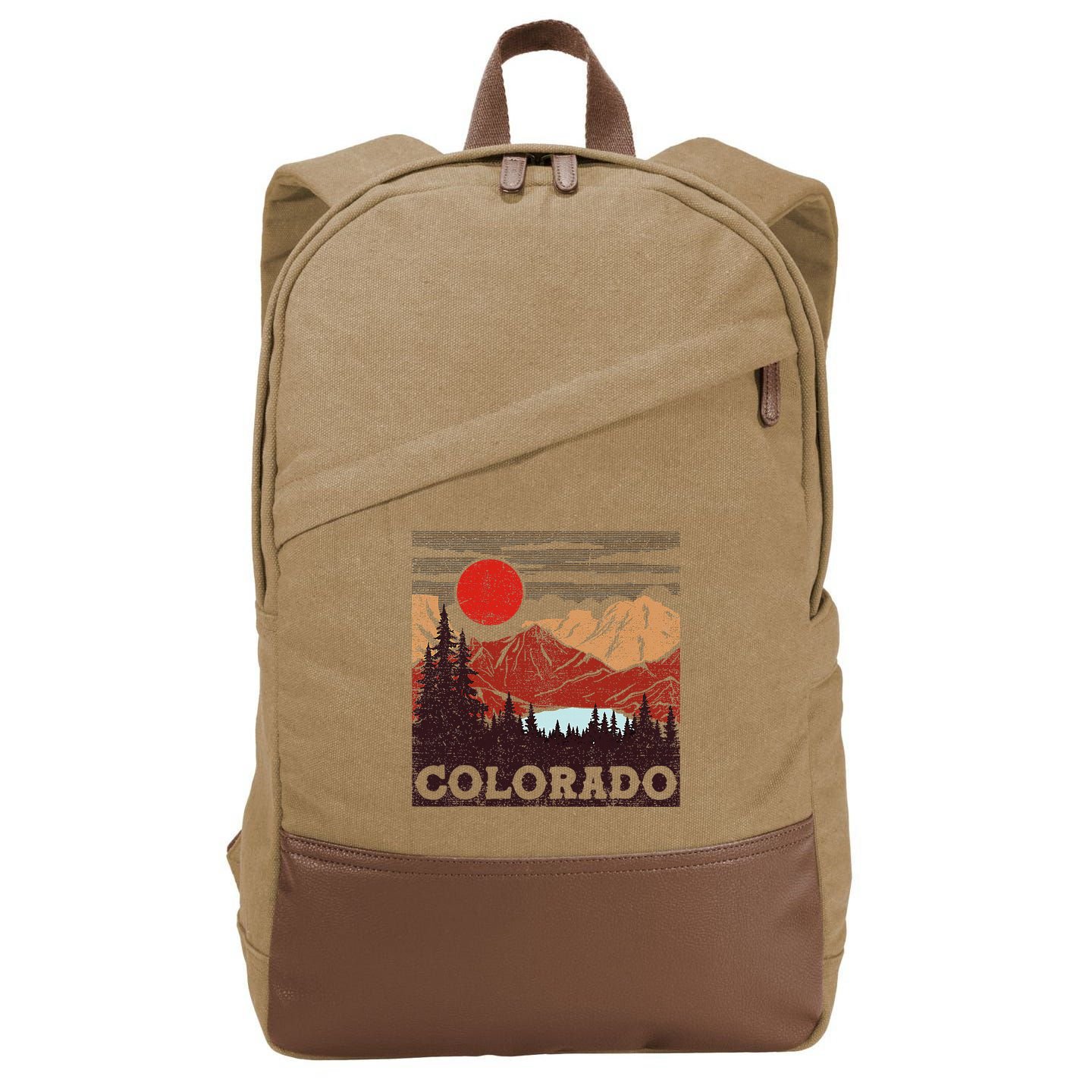 Colorado Retro Vintage Mountains Nature Hiking Cotton Canvas Backpack