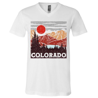 Colorado Retro Vintage Mountains Nature Hiking V-Neck T-Shirt
