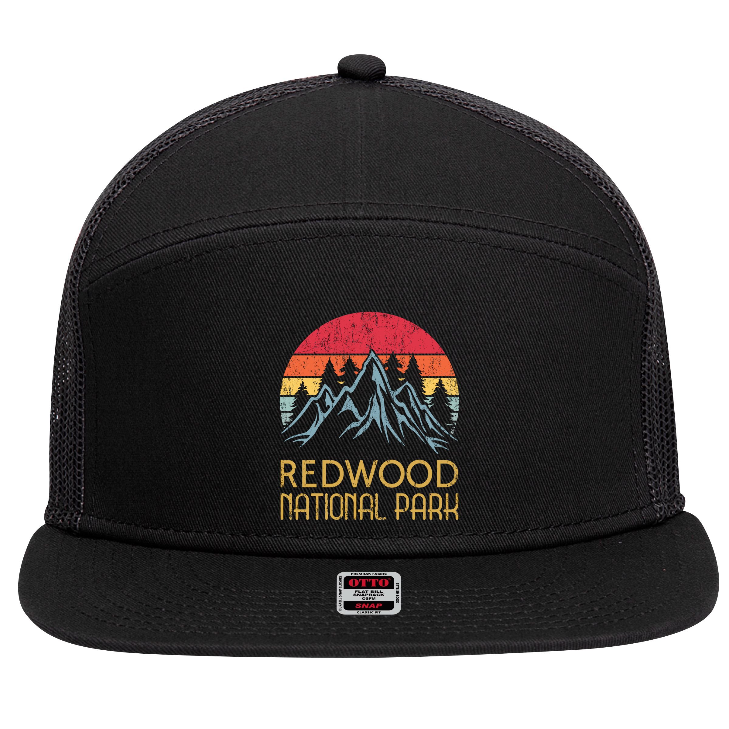 California Retro Vintage Redwood National Park 7 Panel Mesh Trucker Snapback Hat