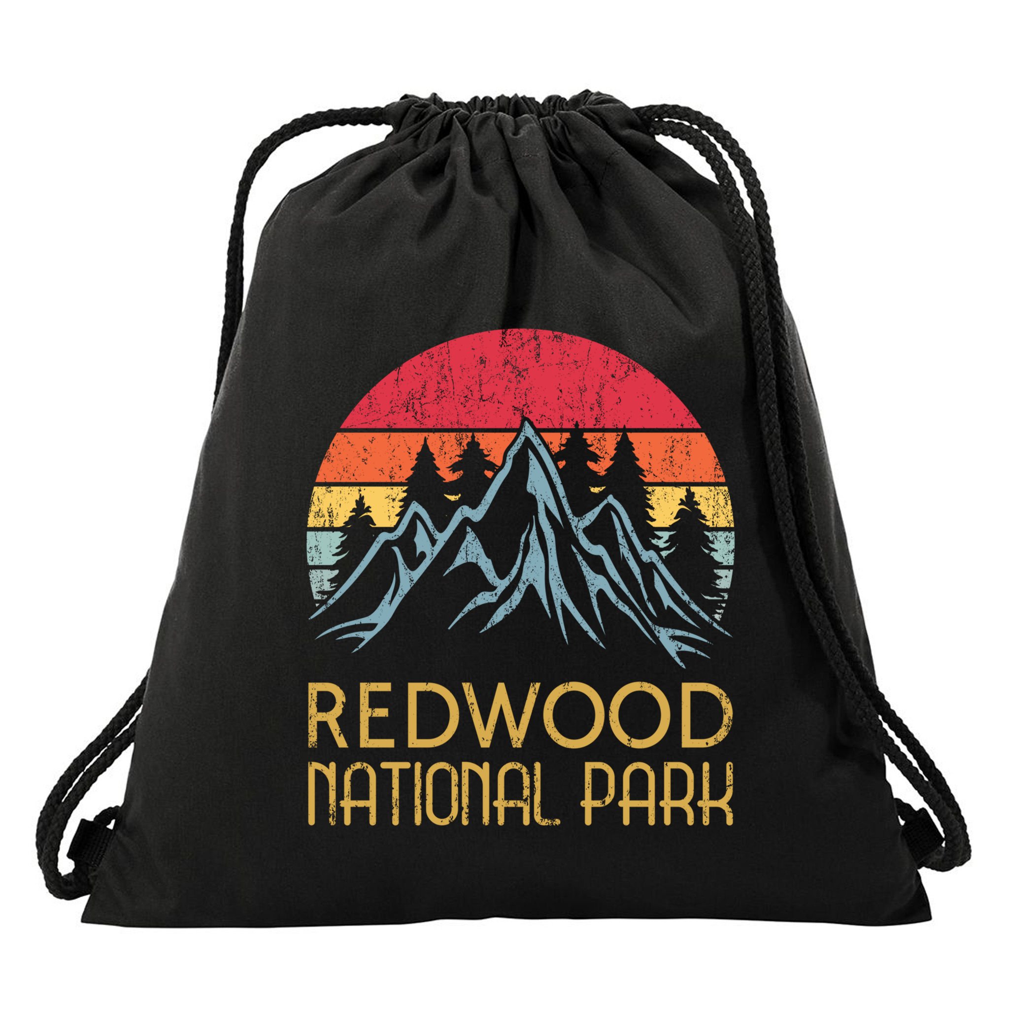 California Retro Vintage Redwood National Park Drawstring Bag