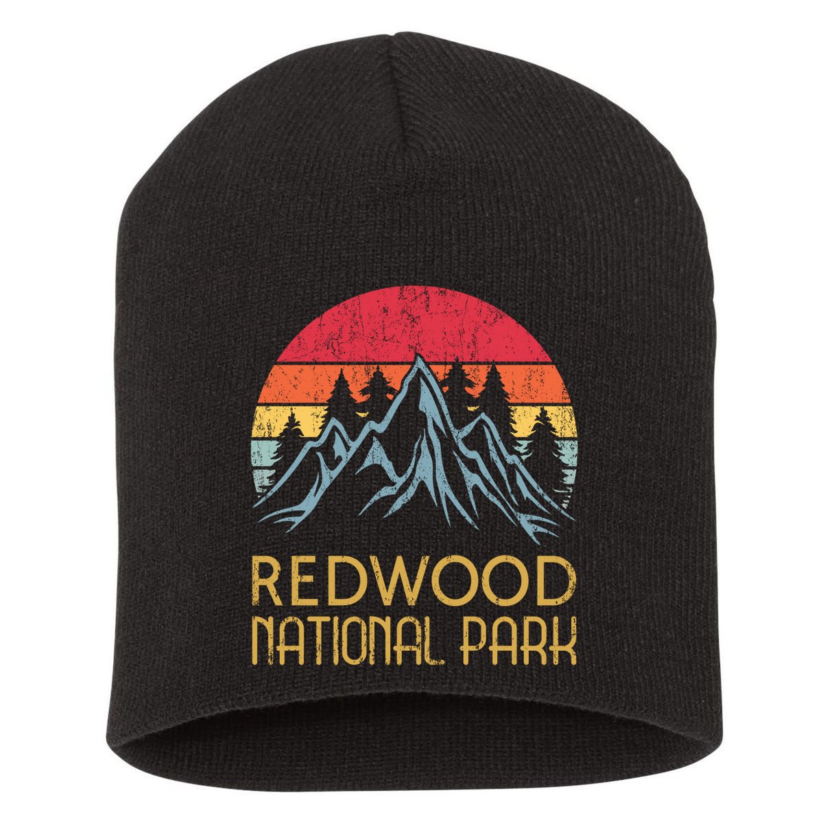 California Retro Vintage Redwood National Park Short Acrylic Beanie