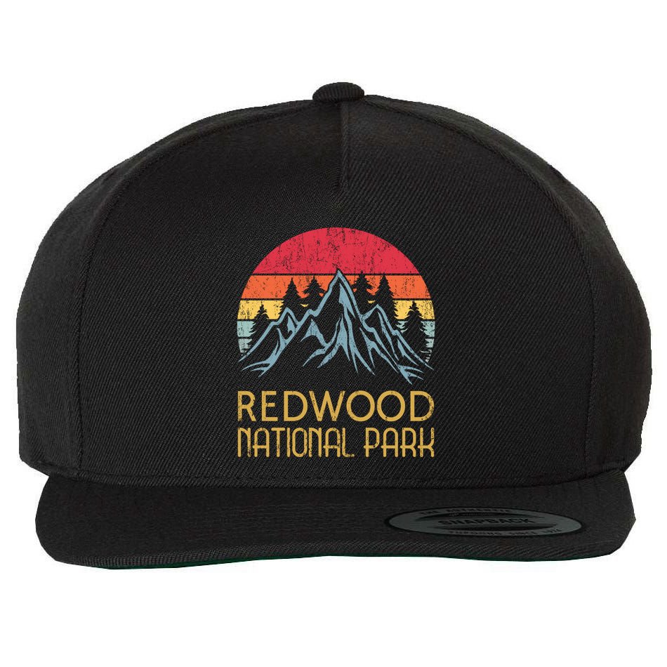 California Retro Vintage Redwood National Park Wool Snapback Cap