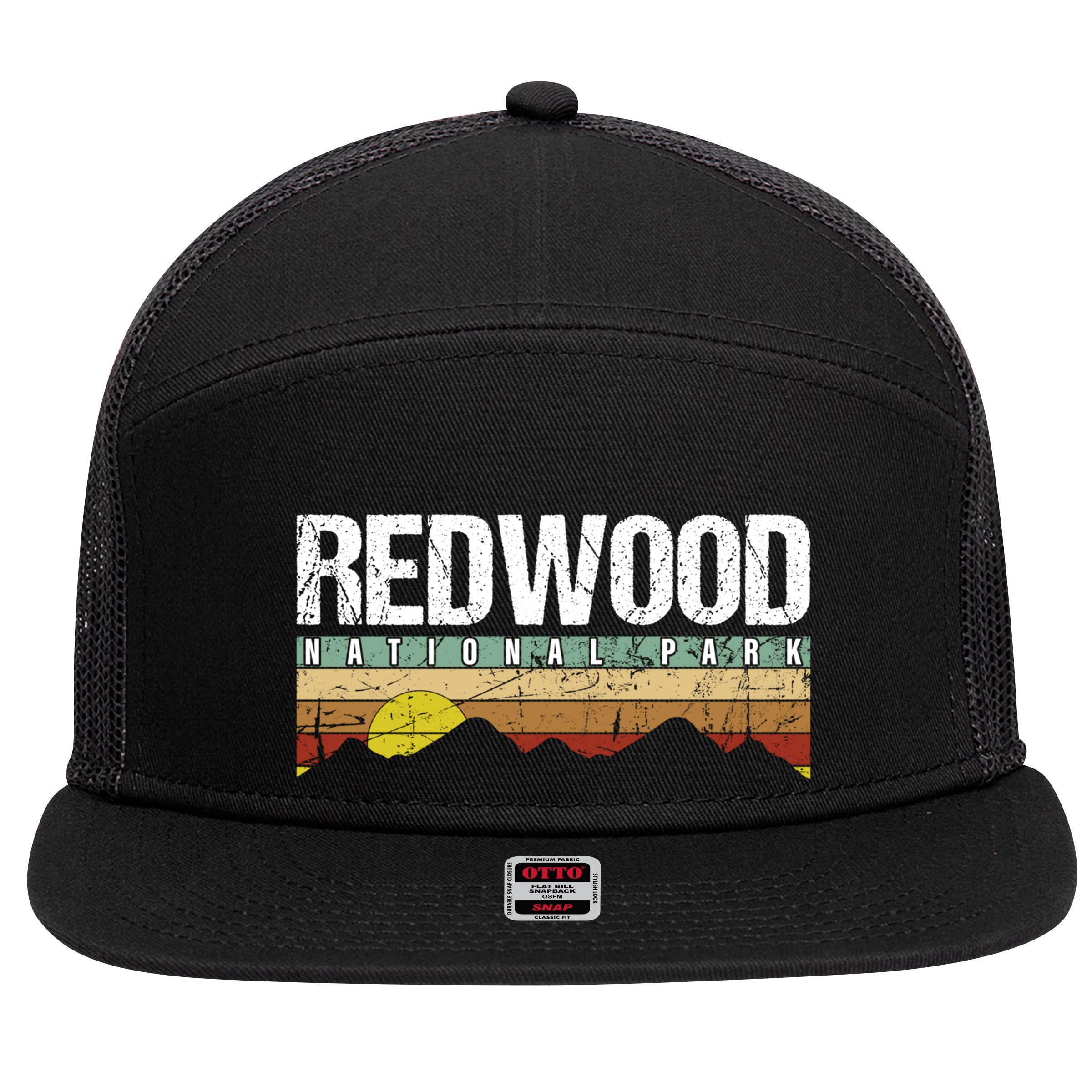 California Retro Vintage Redwood National Park 7 Panel Mesh Trucker Snapback Hat