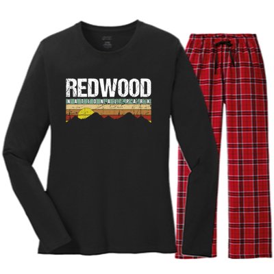 California Retro Vintage Redwood National Park Women's Long Sleeve Flannel Pajama Set 