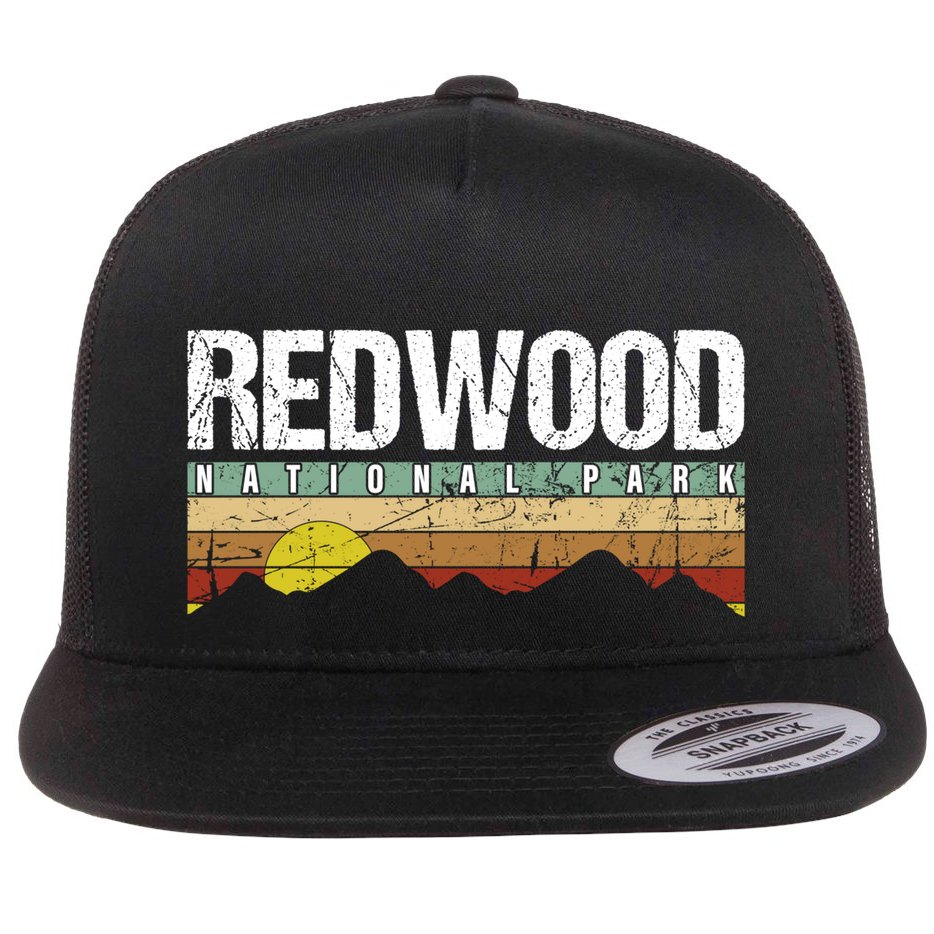 California Retro Vintage Redwood National Park Flat Bill Trucker Hat